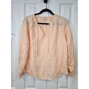 Anthropologie Cloth & Stone Peach Peasants Blouse Women's S Linen Tie Neck Boho